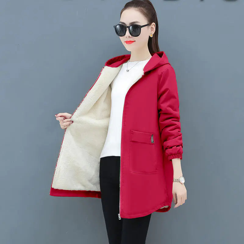 Loose Mid-Length Hooded Top