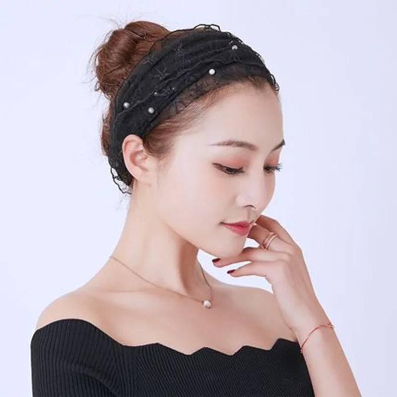 Korean Women's Mesh Elastic False Collars Neck Protective Sleeves Headwear Bib Summer Lace Pearl Thin Sunscreen Scarf P55