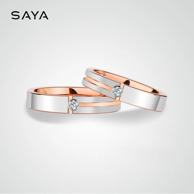 Wedding Ring, Rose Gold Plating Tungsten Synthetic Moissanite Inlay Confort Fit Band, Free Shipping, Engraving