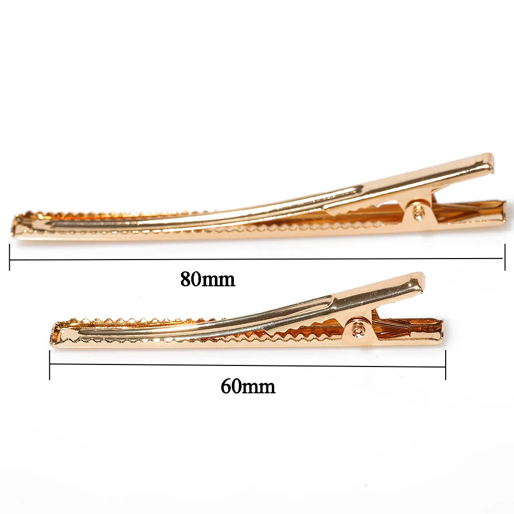 20Pcs 60/80mm Metal Hair Clips Base Gold Alligator Hairpins Blank Settings 3 colors For DIY Making Women Hair Clips Accessories