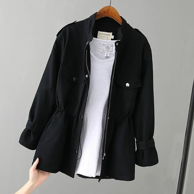 Women's Windbreaker 2023 Autumn New Korean Wild Loose Stand-Collar Fashion Pink Jacket Female Student Windbreaker Coat Lining 96