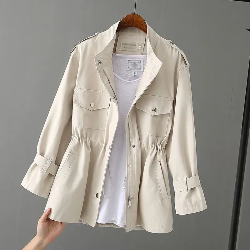Women's Windbreaker 2023 Autumn New Korean Wild Loose Stand-Collar Fashion Pink Jacket Female Student Windbreaker Coat Lining 96