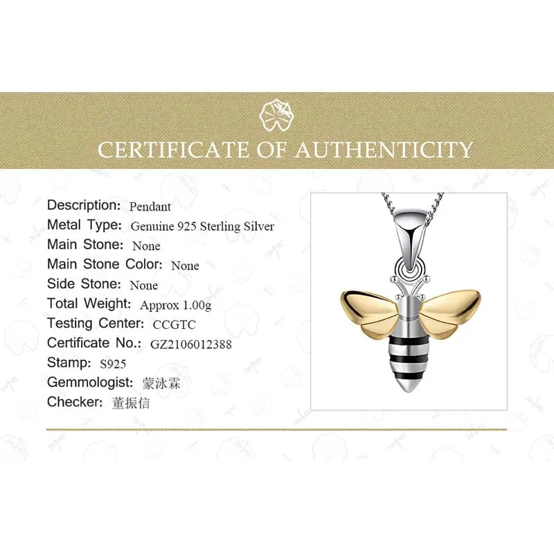 Lotus Fun Real 925 Sterling Silver Handmade Fine Jewelry Lovely Charm Honey Bee Pendant without Chain Acessorios for Women Gift