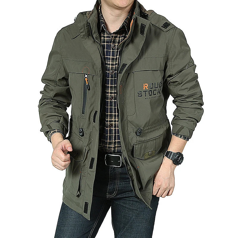 DIMUSI Men's Jackets Casual Outwear Hiking Windbreaker Hooded Coats Fashion Army Cargo Bomber Jackets Mens Clothing