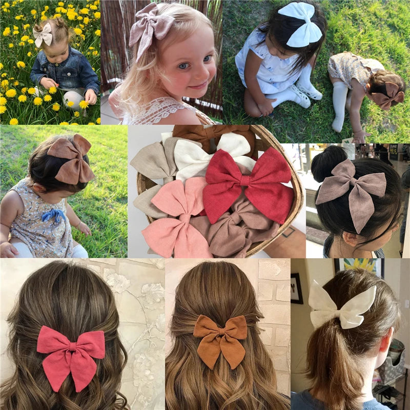 Cotton Linen Hair Bows Boutique Hair Clips Baby Girls Women Large Sailor Bow Barrettes Hairgrips Hair Accessories Headwear