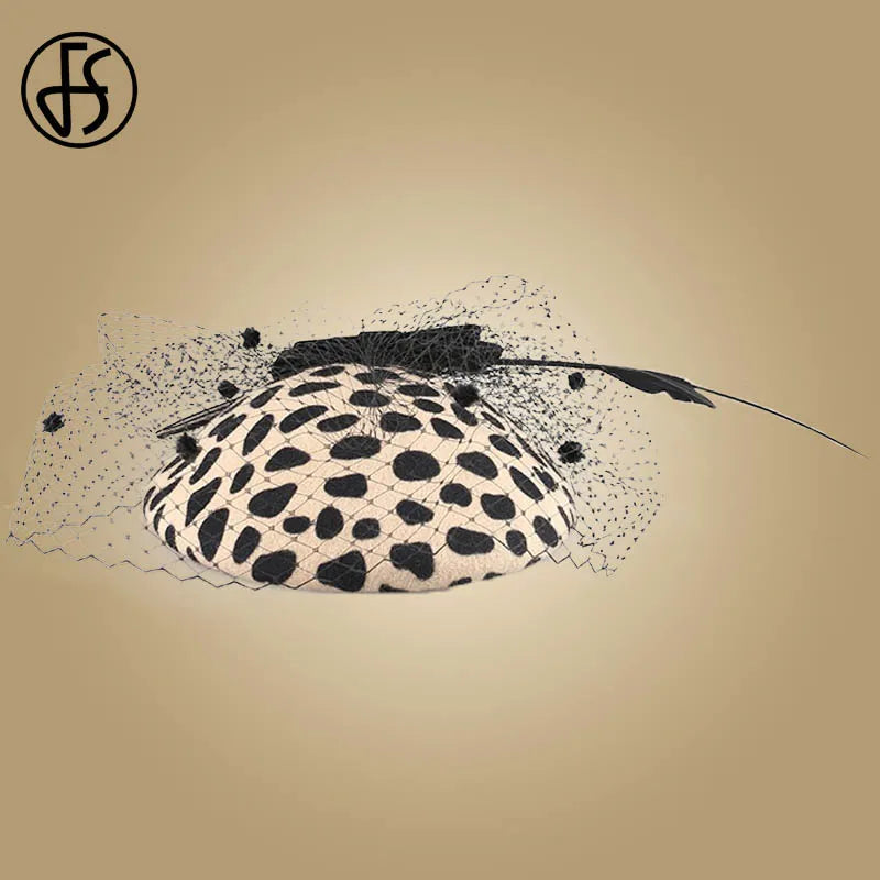 FS Leopard Fascinators Black Pillbox Hat With Veil 100% Australian Wool Felt Wedding Hats Women Elegant Bow Cocktail Fedoras