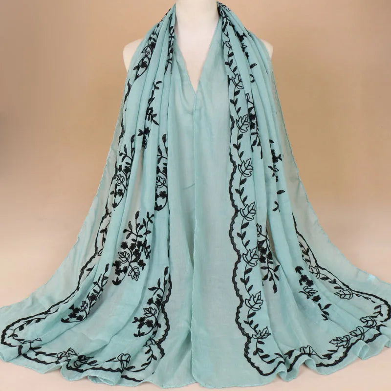 2022 Women Plain Embroider Floral Viscose Scarf Brand Printe Shawls and Wraps Lady Pashmina Stoles Muslim Hijab Foulards Sjaal