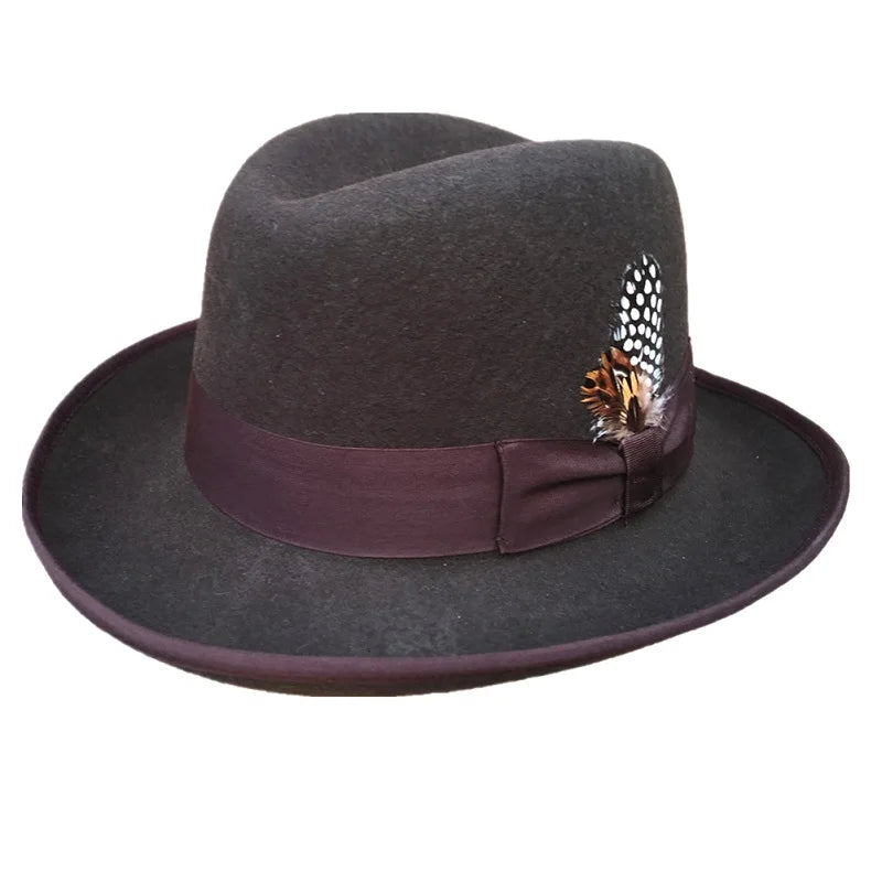 Classic Wool Felt Homburg Godfather Fedora Bowler Hat For Men Women