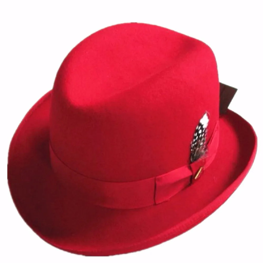 Classic Wool Felt Homburg Godfather Fedora Bowler Hat For Men Women