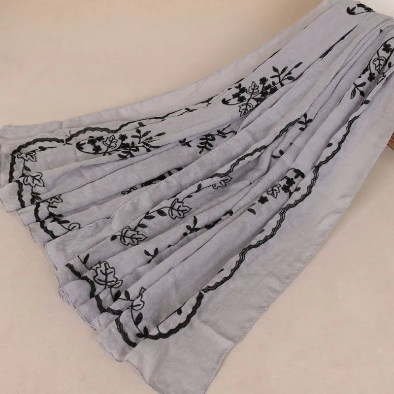 2022 Women Plain Embroider Floral Viscose Scarf Brand Printe Shawls and Wraps Lady Pashmina Stoles Muslim Hijab Foulards Sjaal