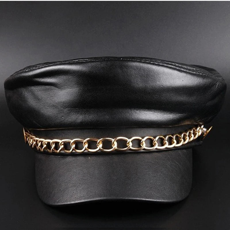 New 2022 Spring Real Sheepskin Hats 100% Genuine Leather Casual Thermal Men Military Hat Short Brim Cadet Adult Cap Women