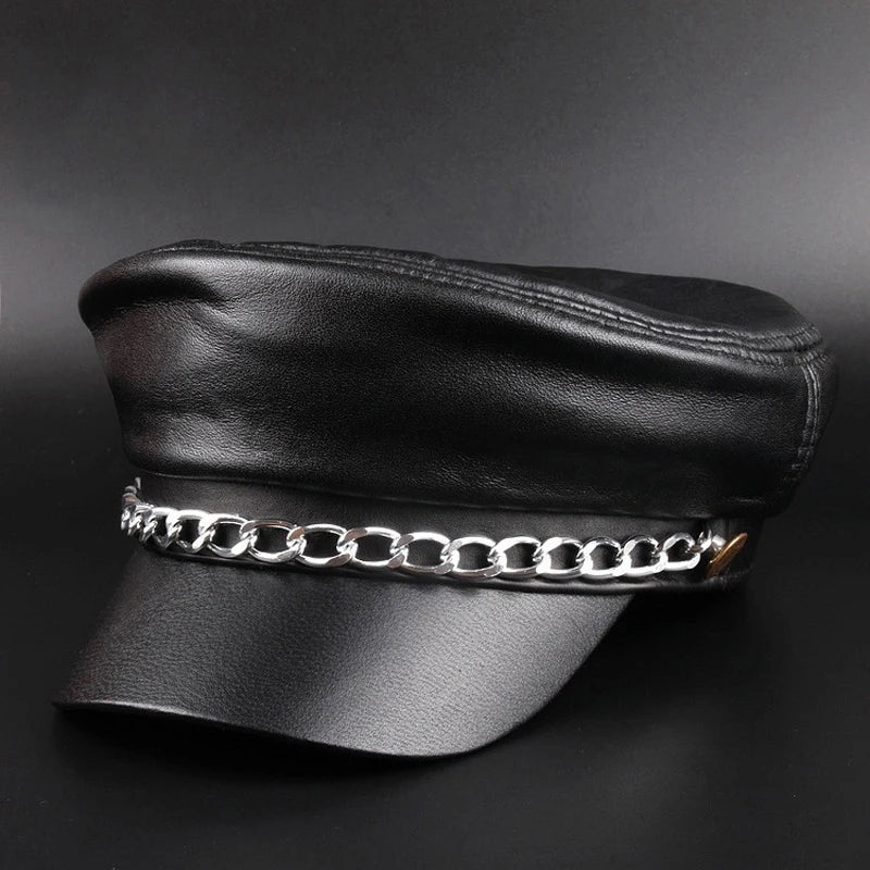 New 2022 Spring Real Sheepskin Hats 100% Genuine Leather Casual Thermal Men Military Hat Short Brim Cadet Adult Cap Women