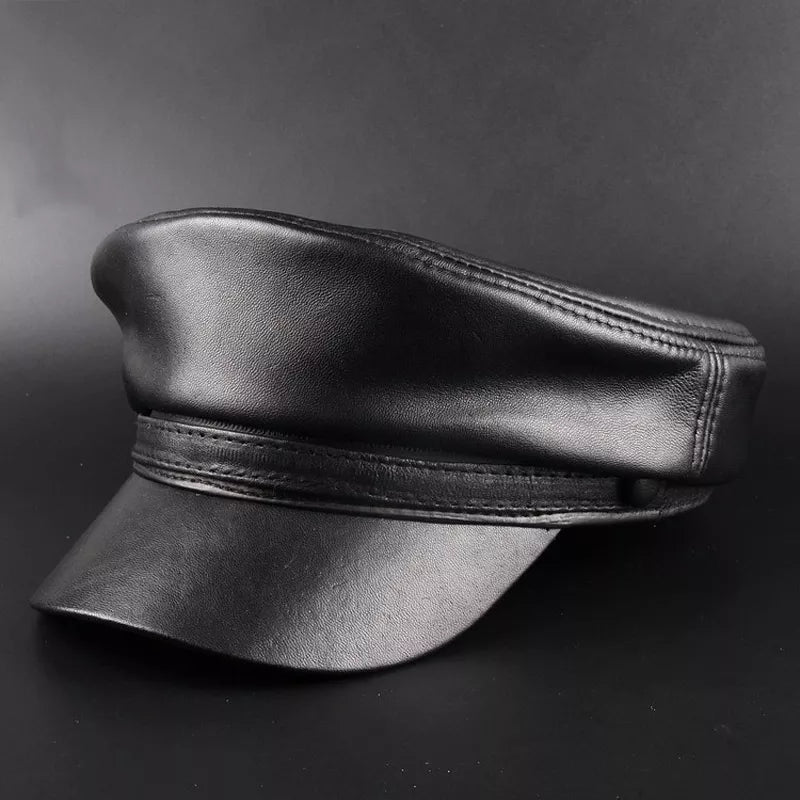 New 2022 Spring Real Sheepskin Hats 100% Genuine Leather Casual Thermal Men Military Hat Short Brim Cadet Adult Cap Women