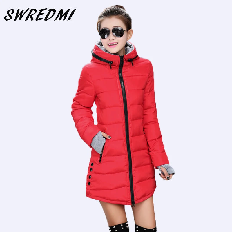 SWREDMI Women's Jacket Winter 2023 New Medium-Long Cotton Parka Coat Slim Ladies Casual Clothing Hot Sale
