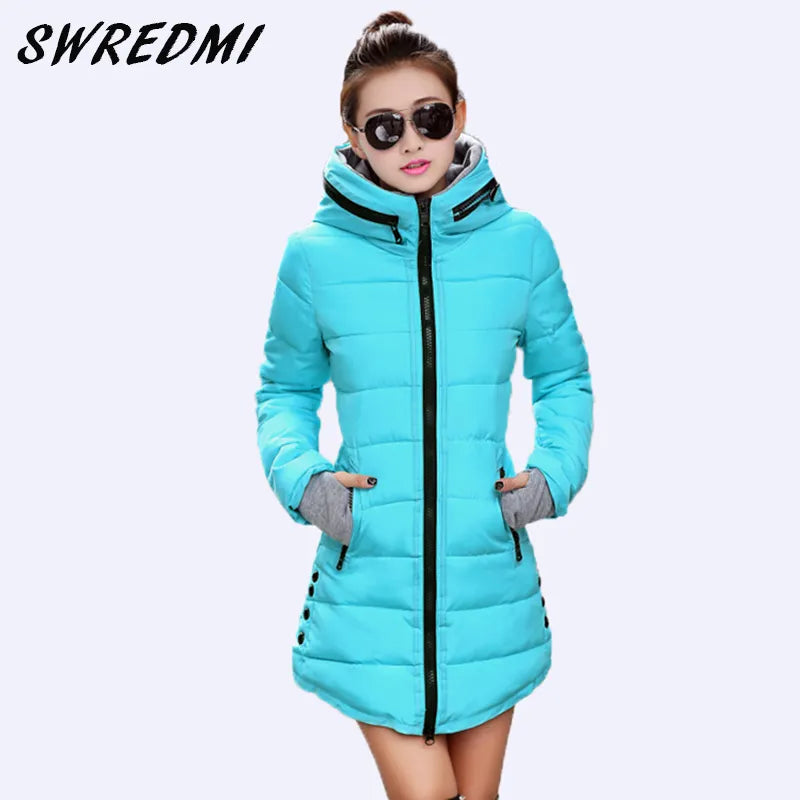 SWREDMI Women's Jacket Winter 2023 New Medium-Long Cotton Parka Coat Slim Ladies Casual Clothing Hot Sale