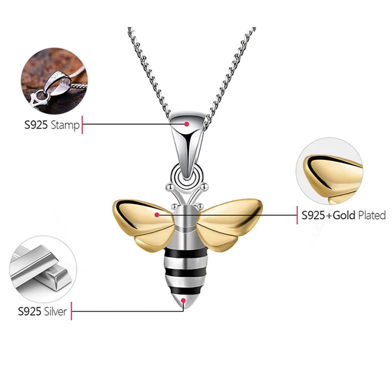 Lotus Fun Real 925 Sterling Silver Handmade Fine Jewelry Lovely Charm Honey Bee Pendant without Chain Acessorios for Women Gift