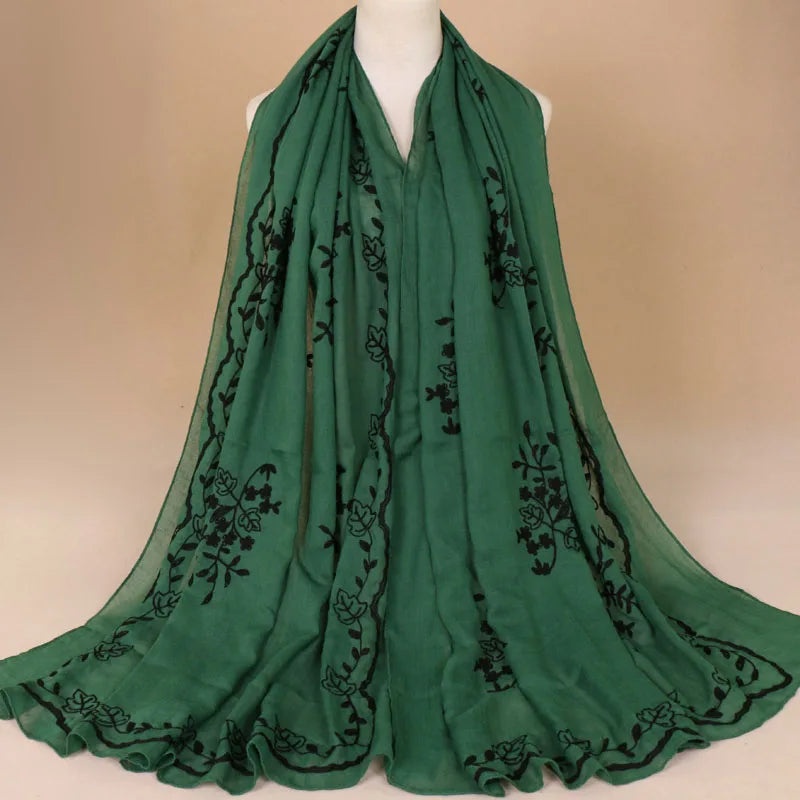 2022 Women Plain Embroider Floral Viscose Scarf Brand Printe Shawls and Wraps Lady Pashmina Stoles Muslim Hijab Foulards Sjaal