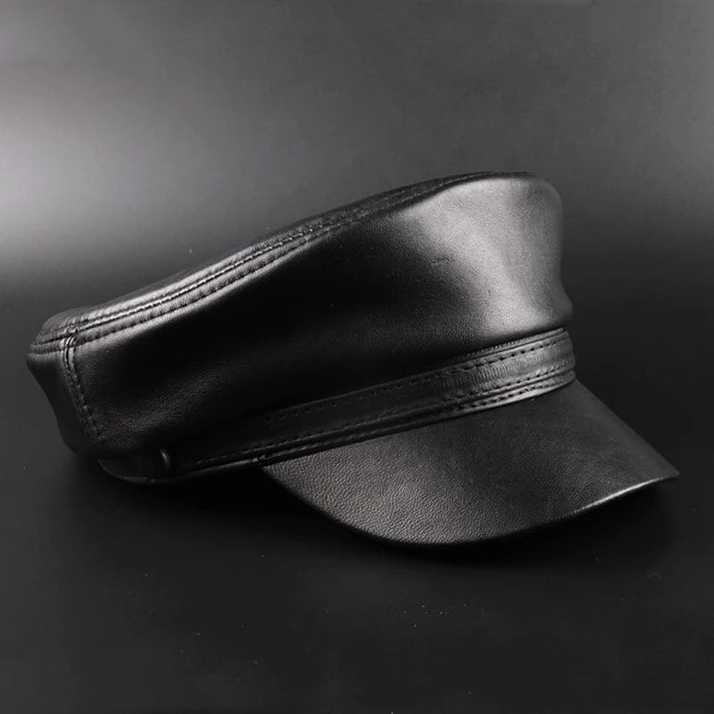 New 2022 Spring Real Sheepskin Hats 100% Genuine Leather Casual Thermal Men Military Hat Short Brim Cadet Adult Cap Women