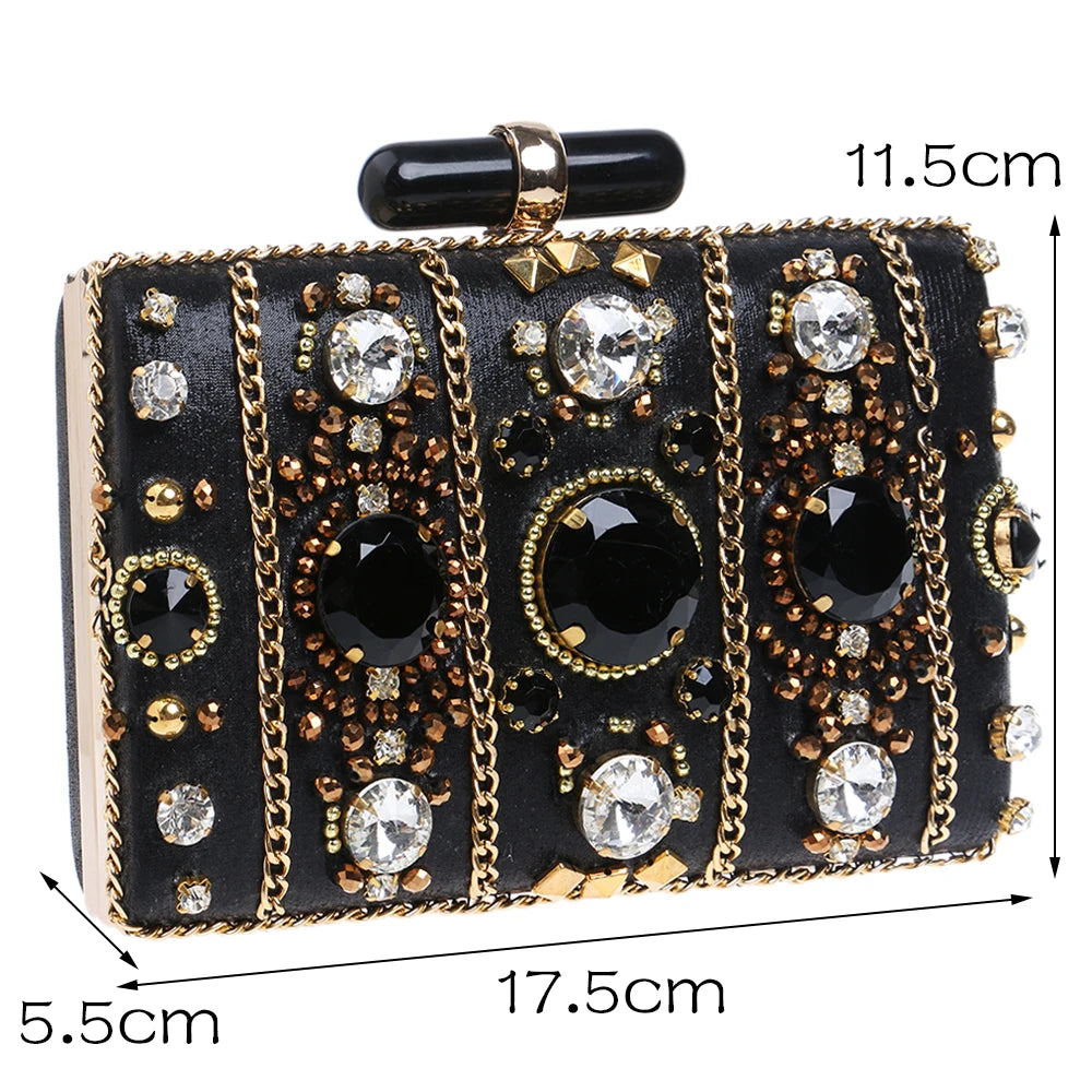 SEKUSA Embroidery Women Handbags Beaded Chain Accessory Metal Day Clutches Party Wedding Evening Bags One Side Diamonds Purse
