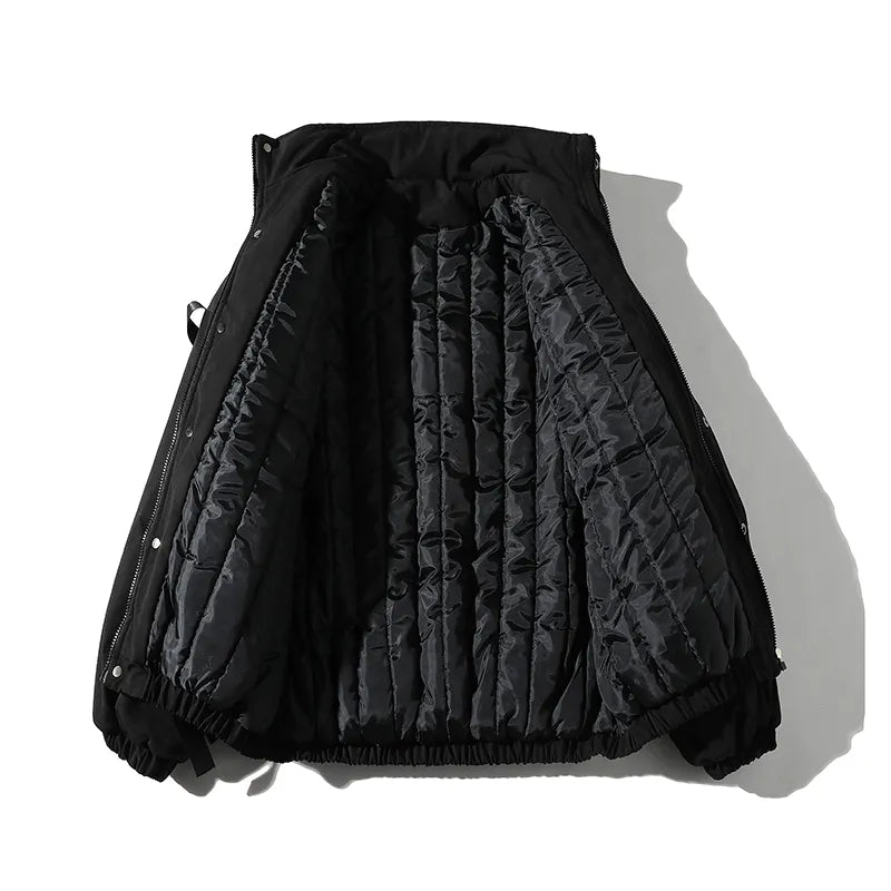 2021 Men Winter Jacket Ribbons Pockets Thick Hip Hop Streetwear Parkas Casual Padded Men's Jackets Male Clothing ABZ522