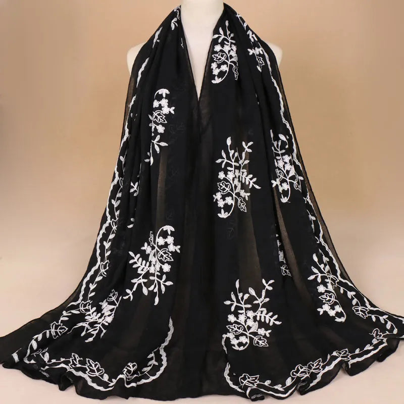 2022 Women Plain Embroider Floral Viscose Scarf Brand Printe Shawls and Wraps Lady Pashmina Stoles Muslim Hijab Foulards Sjaal