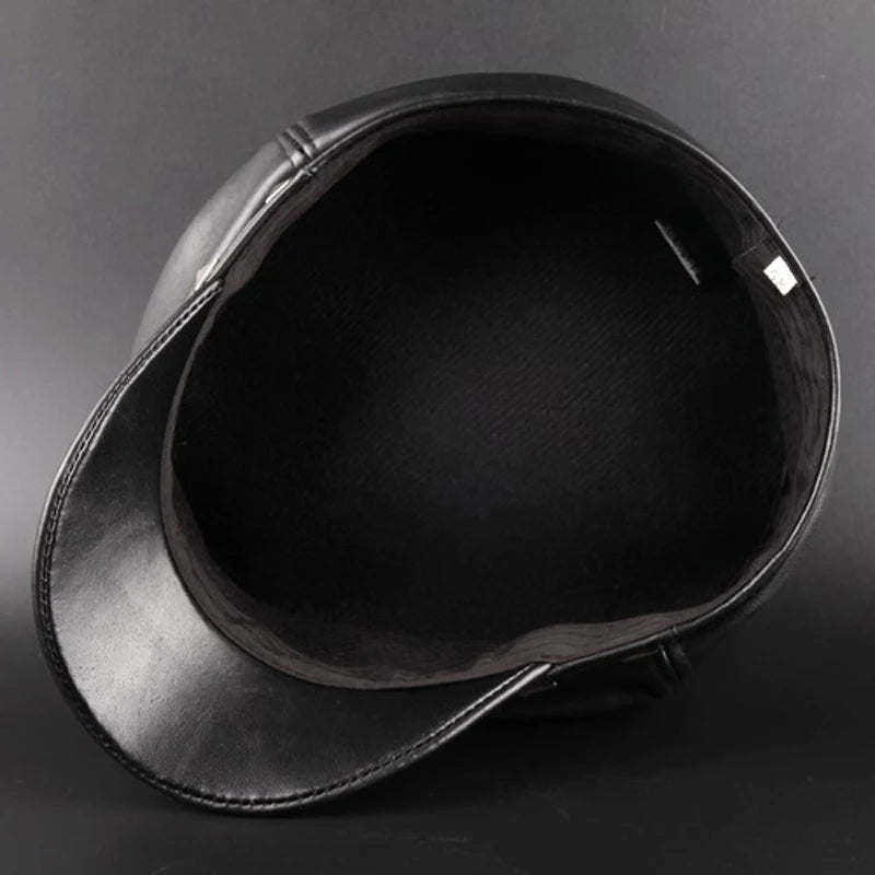 New 2022 Spring Real Sheepskin Hats 100% Genuine Leather Casual Thermal Men Military Hat Short Brim Cadet Adult Cap Women