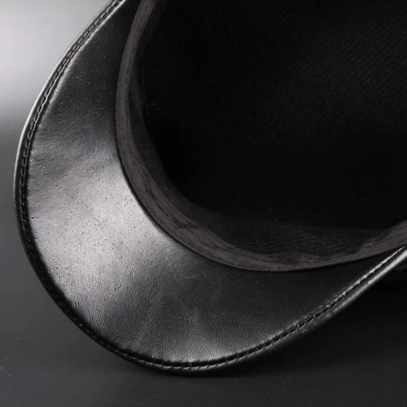 New 2022 Spring Real Sheepskin Hats 100% Genuine Leather Casual Thermal Men Military Hat Short Brim Cadet Adult Cap Women