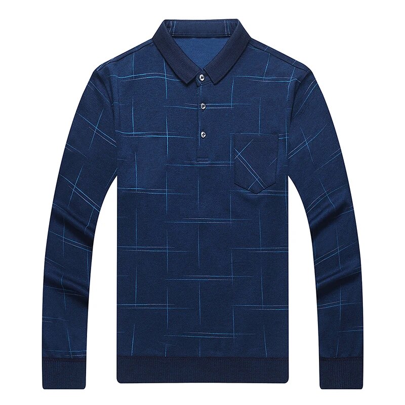 2023 New Fashion Designer Brand Turn Down Collar Man Polo Shirt Men Casual Plaid Spandex Long Sleeve Tops Fall Men Clothing