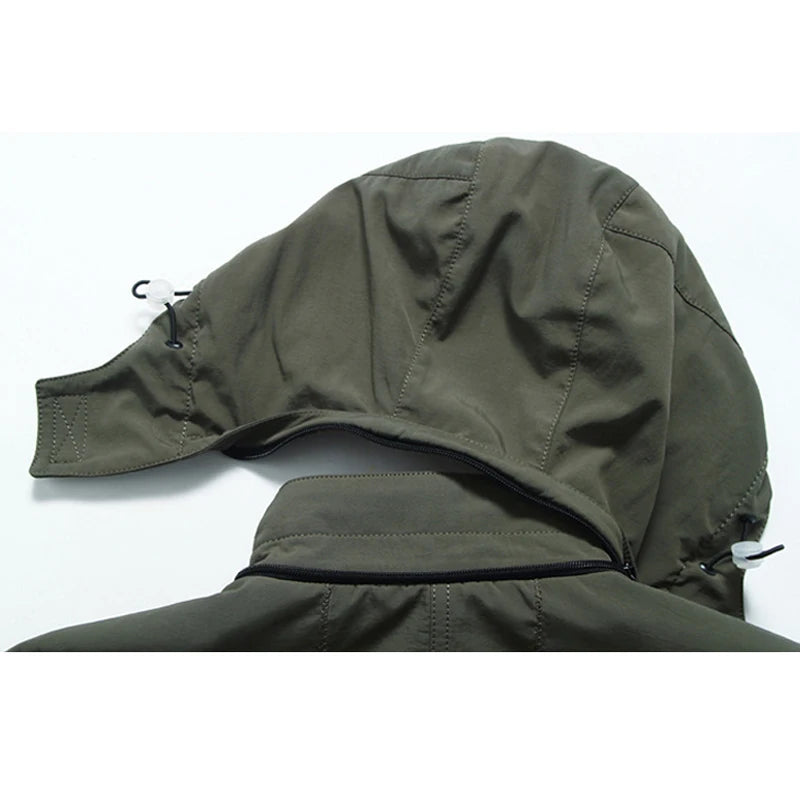 DIMUSI Men's Jackets Casual Outwear Hiking Windbreaker Hooded Coats Fashion Army Cargo Bomber Jackets Mens Clothing