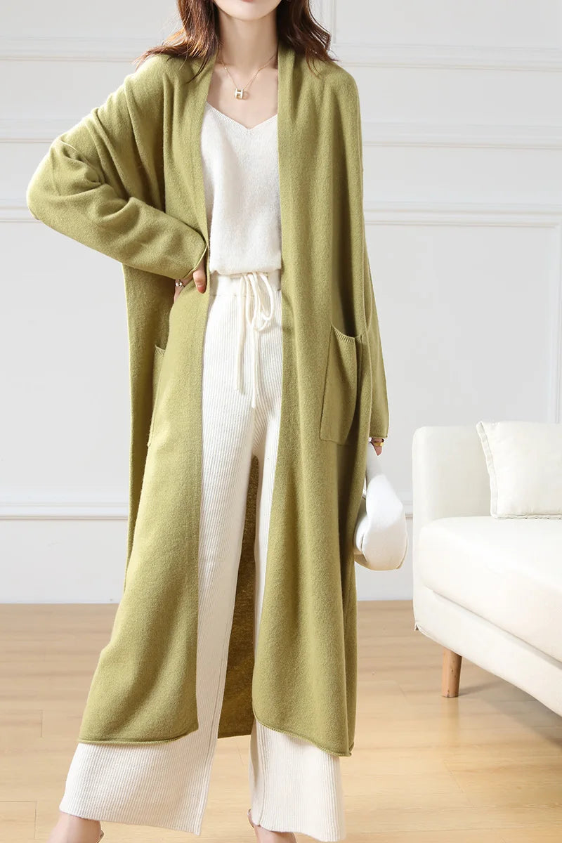 Hot Sale Autumn Winter New 100% Wool Cardigan Sweater Women's Solid Color Fashion Long Female Loose Soft Knitted Large Size