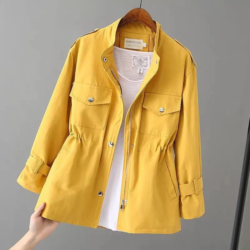 Women's Windbreaker 2023 Autumn New Korean Wild Loose Stand-Collar Fashion Pink Jacket Female Student Windbreaker Coat Lining 96