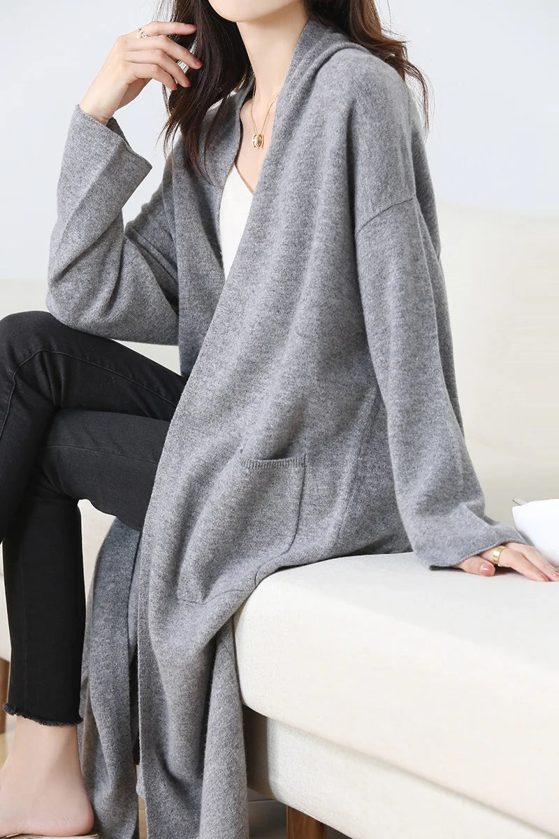 Hot Sale Autumn Winter New 100% Wool Cardigan Sweater Women's Solid Color Fashion Long Female Loose Soft Knitted Large Size