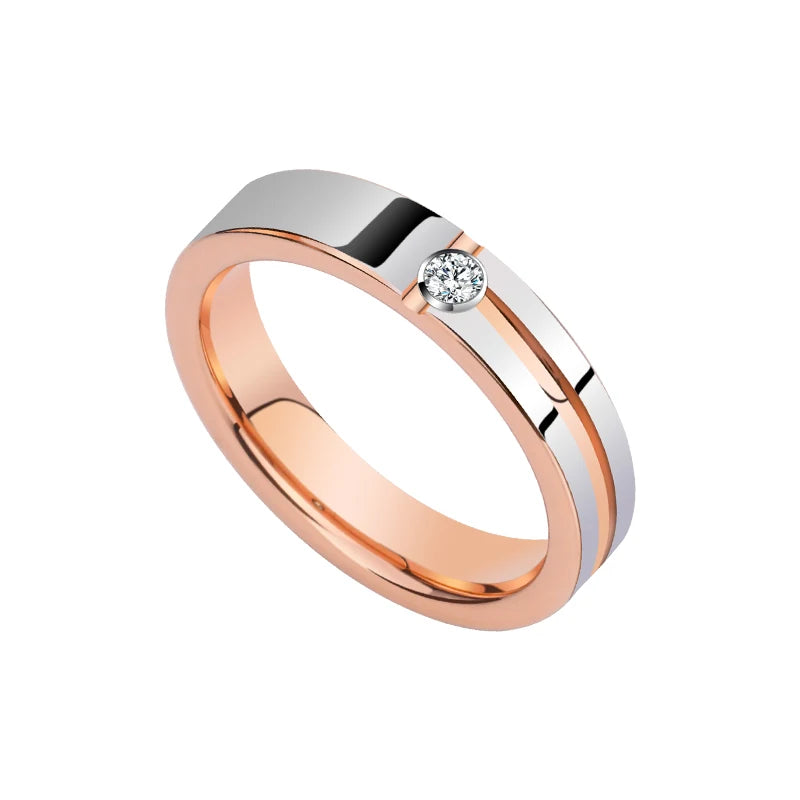 Wedding Ring, Rose Gold Plating Tungsten Synthetic Moissanite Inlay Confort Fit Band, Free Shipping, Engraving