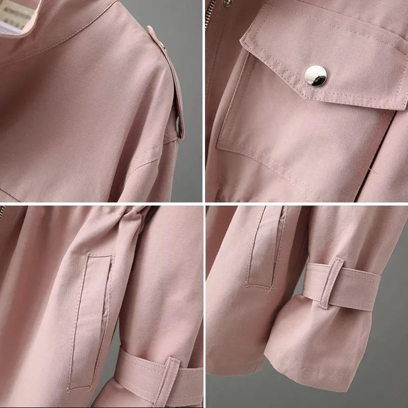 Women's Windbreaker 2023 Autumn New Korean Wild Loose Stand-Collar Fashion Pink Jacket Female Student Windbreaker Coat Lining 96