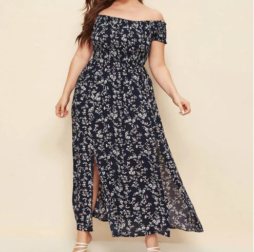 Floral Off-Shoulder Split Maxi Dress