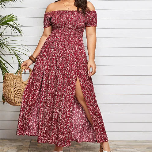 Floral Off-Shoulder Split Maxi Dress