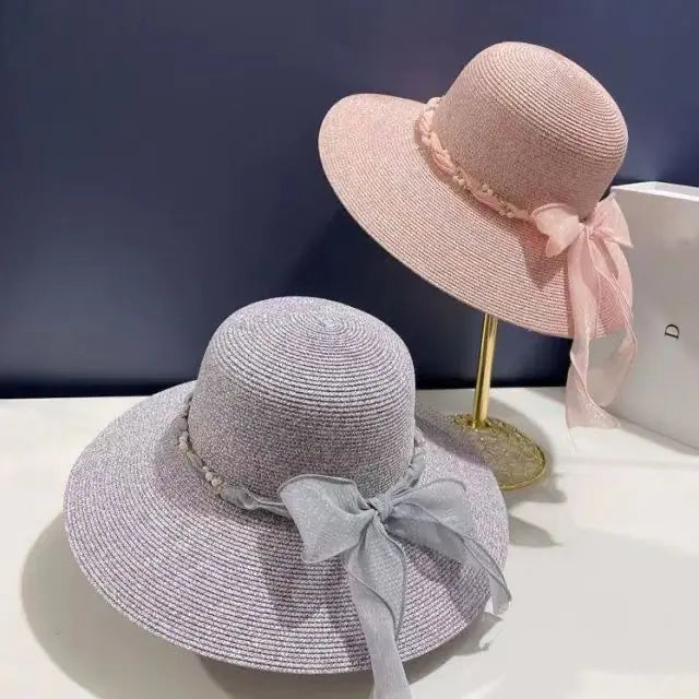 French Lace Strap Big Brim Beach Hat for Women