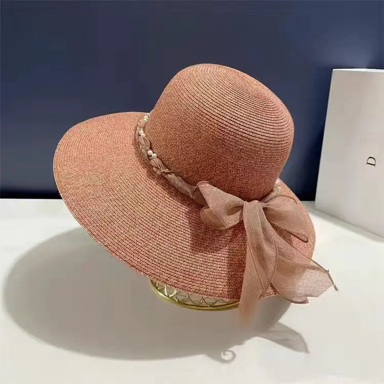French Lace Strap Big Brim Beach Hat for Women