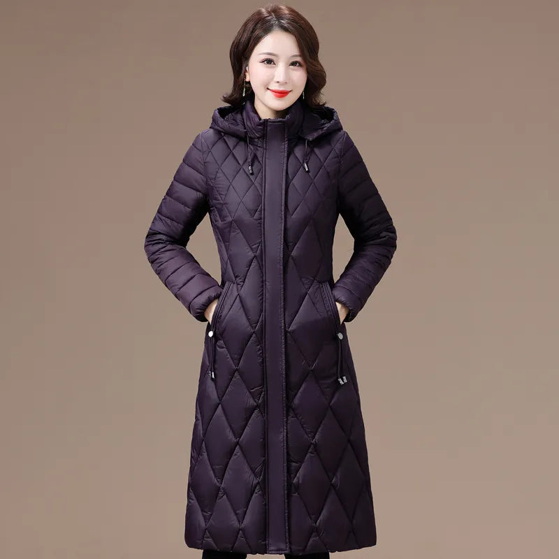 Women's Winter Coats Hooded 2023 New Casual Cotton Padded Jackets for Women Long Parkas Warm Slim Solid Color Winter Overcoat