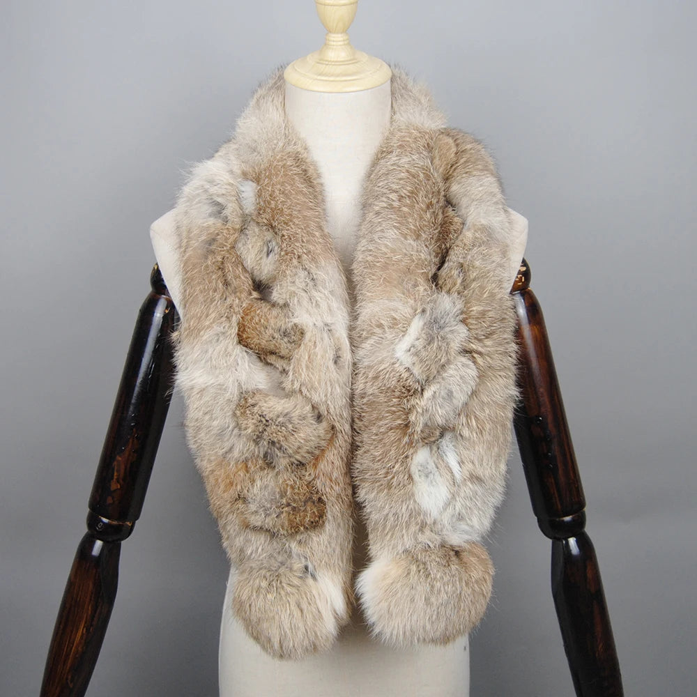 2023 Winter Luxury Natural Real Rabbit Fur Warm Scarf Fashion Soft Plush Thicken Snood Scarves Shawl for Adult Kids Women Girls