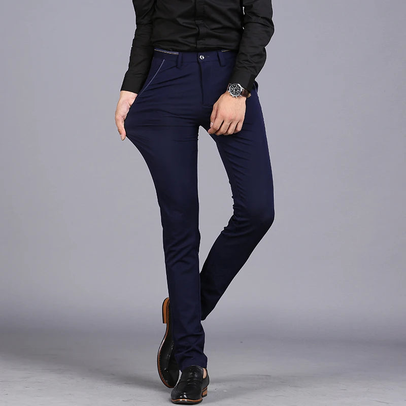 2023 Spring Non-Iron Dress Men Classic Pants Fashion Business Chino Pant Male Stretch Slim Fit Elastic Long Casual Black Trouser