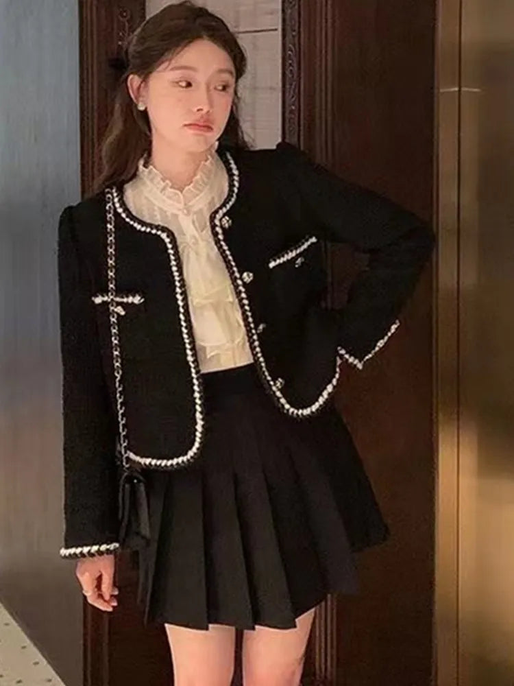 SMTHMA French Style Small Fragrant Woolen Coat Women's Spring And Autumn Short Vintage High Quality Tweed Top