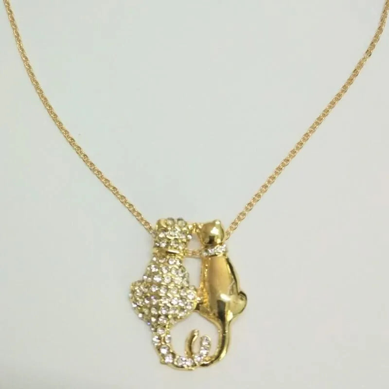 shine rhinestones Couple cat kitten Pendant Necklace sweater chain fashion jewelry lover girl birthday gift quality party date
