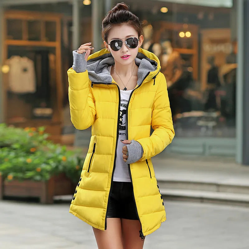 2022 Autumn Winter Slim Down Cotton Jacket Female Medium-long Thickening with A Hood Women's Gloves Wadded Coat Cheap Wholesale