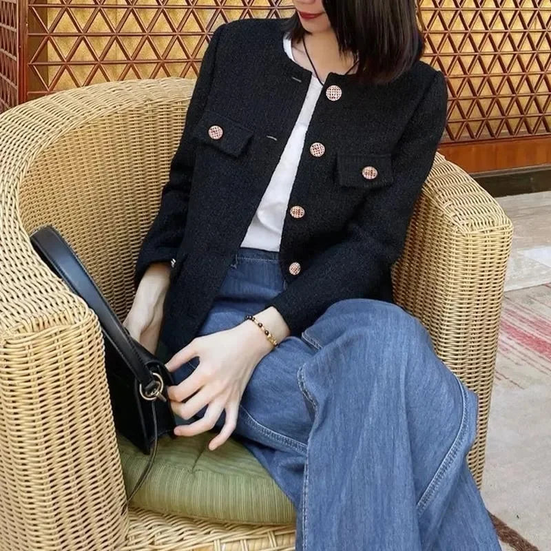 French Style Small Fragrance Coat Women's Tweed Short Jackets  Female 2023 Autumn New Outwear Temperament Overcoat Ladies Top