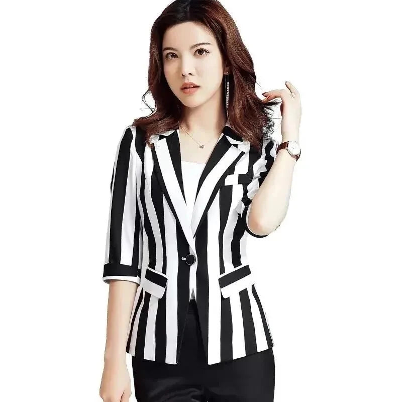 Striped Small Suit Jacket Women's Fashion Coat Top 2023 Spring Autumn New Suits Slim Waist Short Top Women Blazer