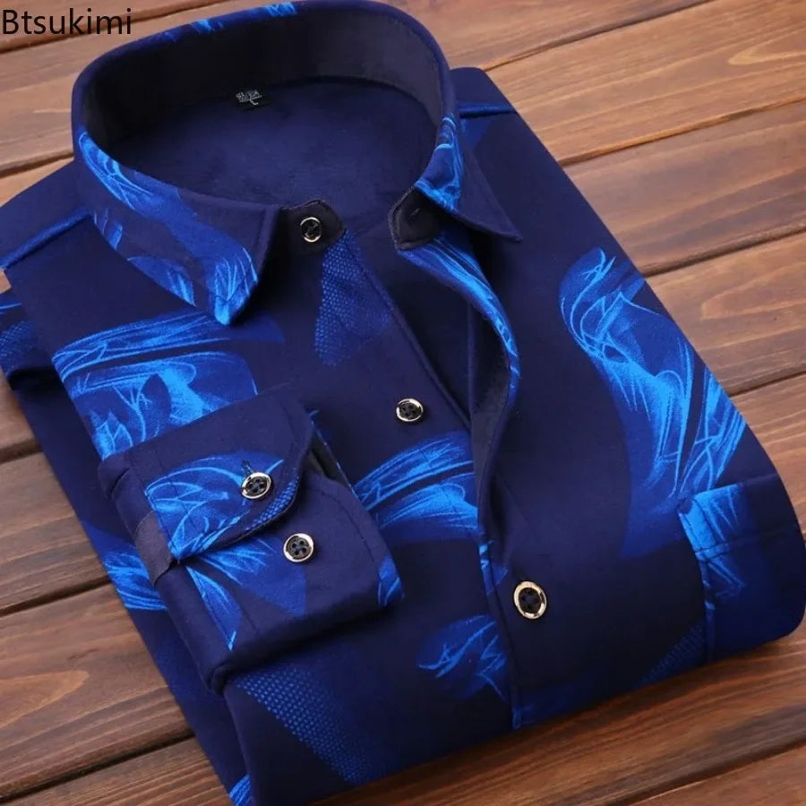 2023 Men's Winter Warm Long Sleeve Plaid Shirts Flannel Fur Lined Thick Formal Shirts Fleece Casual Shirt for Men Dress Shirts