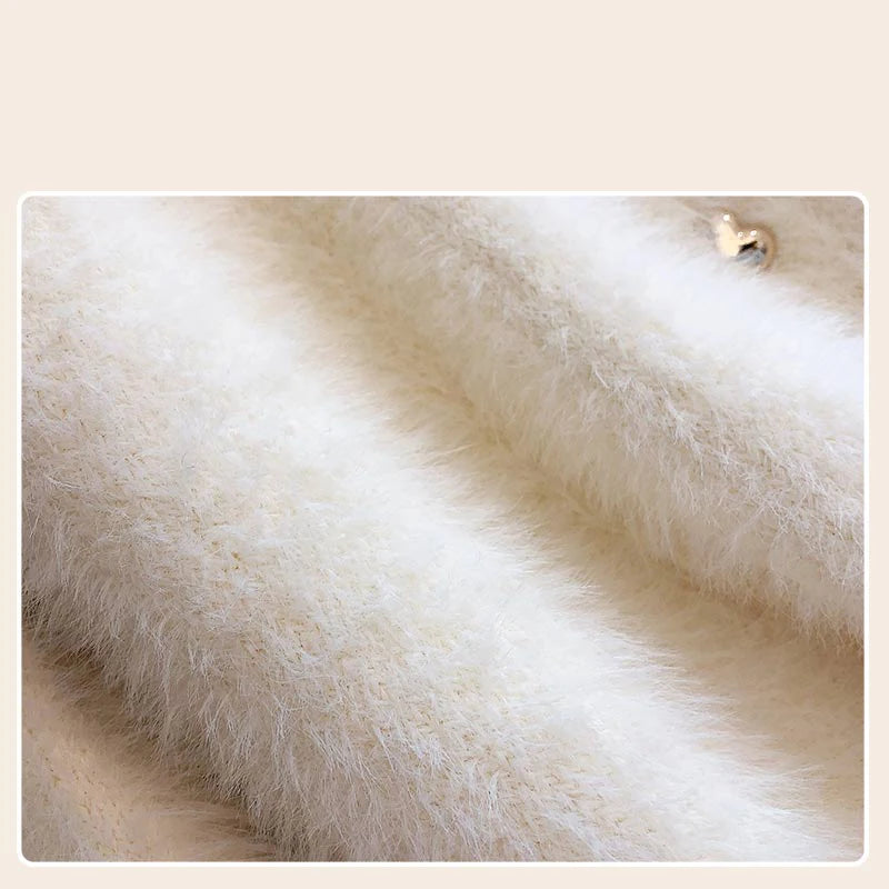 Imitation Mink Knitted Cardigan Sweater Coat Women's 2023 New Autumn Winter New Elegant Heart Double Breasted Long Sleeve Top