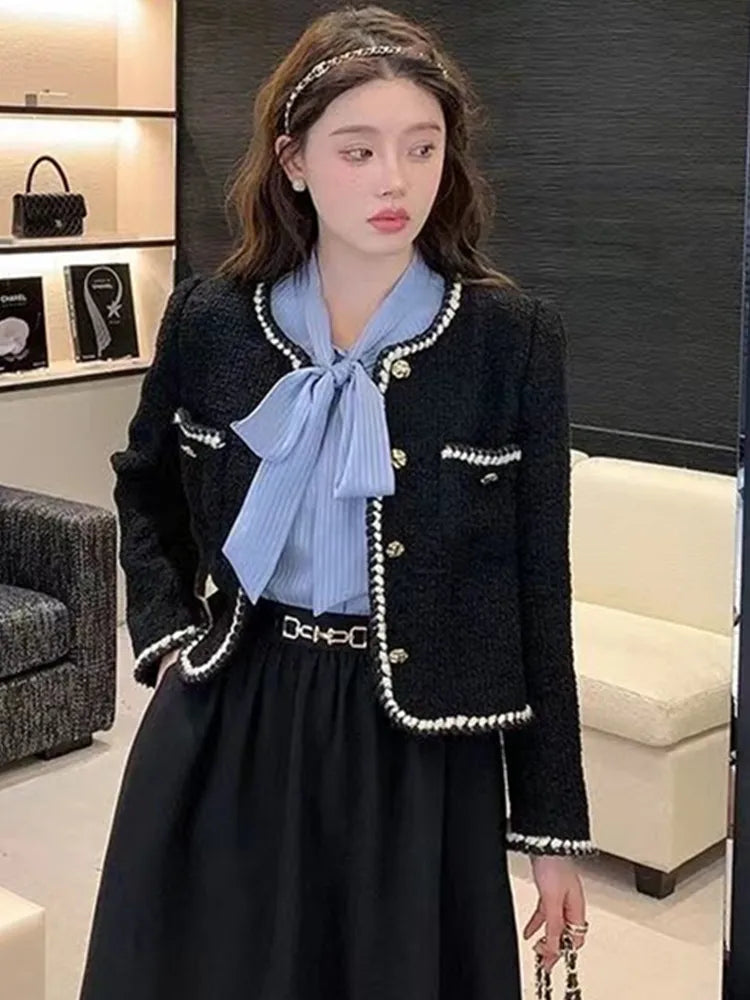SMTHMA French Style Small Fragrant Woolen Coat Women's Spring And Autumn Short Vintage High Quality Tweed Top