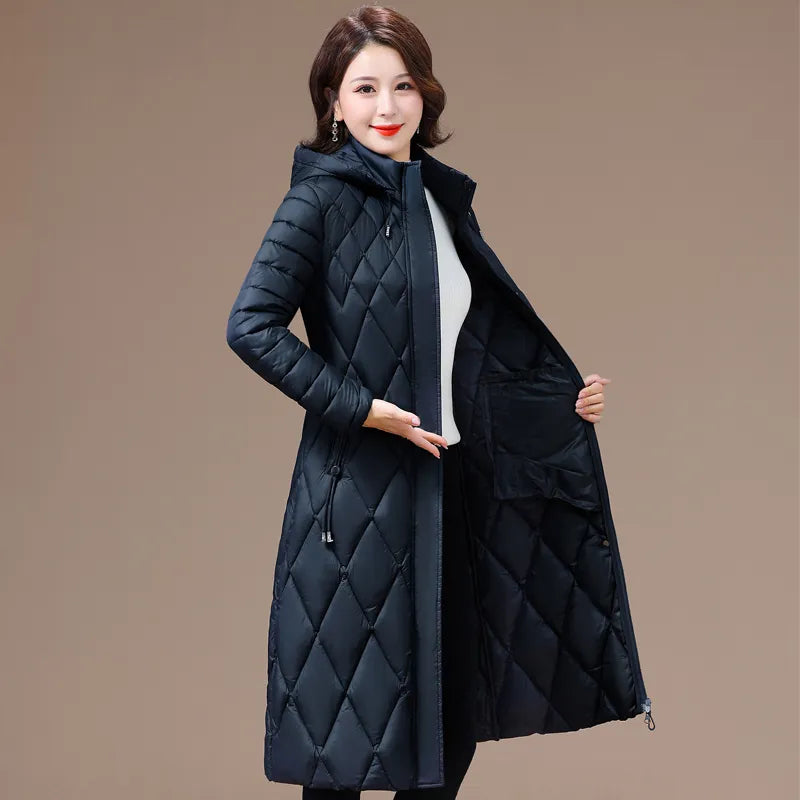Women's Winter Coats Hooded 2023 New Casual Cotton Padded Jackets for Women Long Parkas Warm Slim Solid Color Winter Overcoat